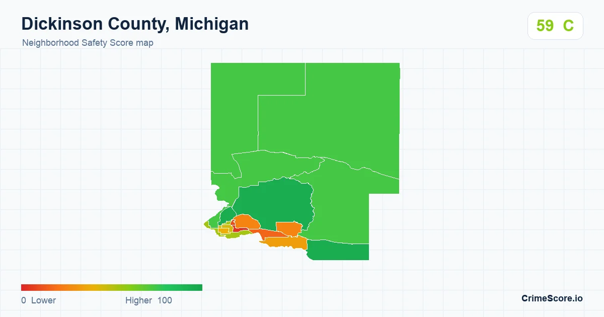 Dickinson County, Michigan neighborhood Safety Score map by Census block group