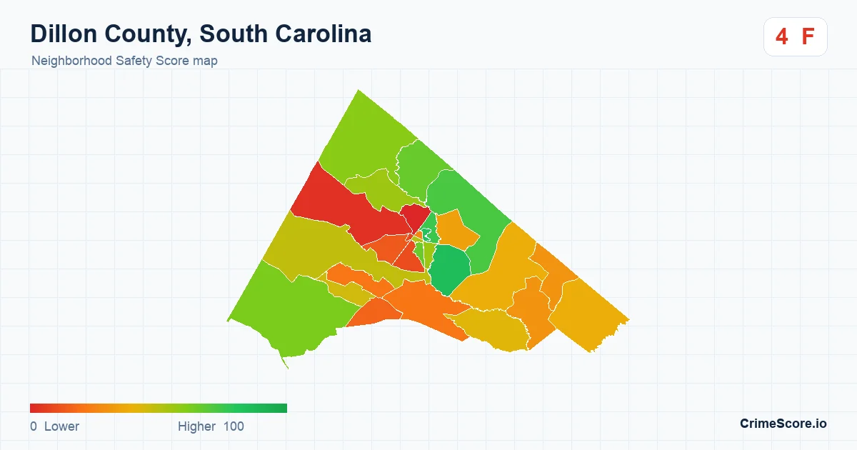 Dillon County, South Carolina neighborhood Safety Score map by Census block group