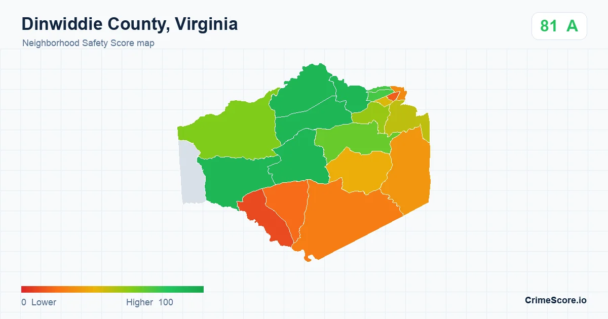 Dinwiddie County, Virginia neighborhood Safety Score map by Census block group