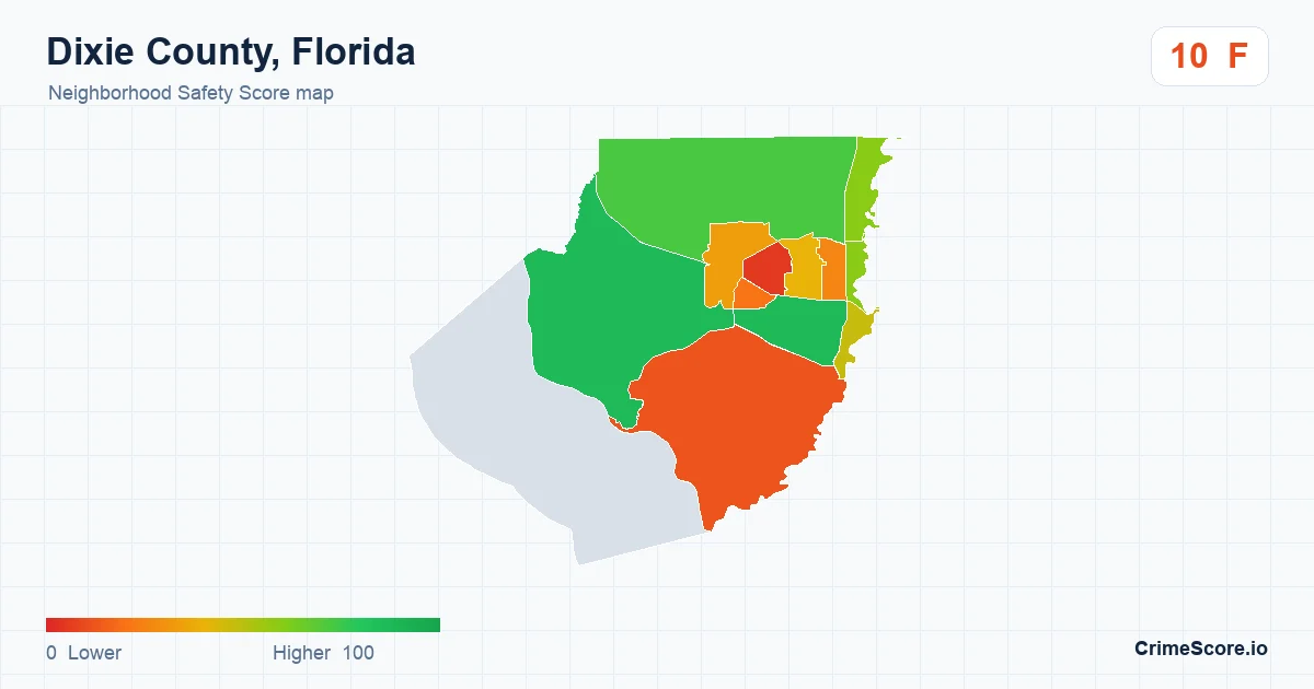 Dixie County, Florida neighborhood Safety Score map by Census block group