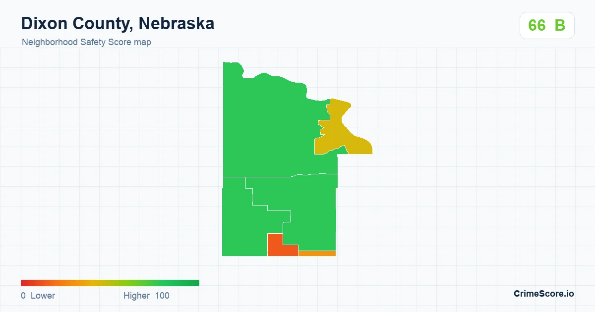 Dixon County, Nebraska neighborhood Safety Score map by Census block group