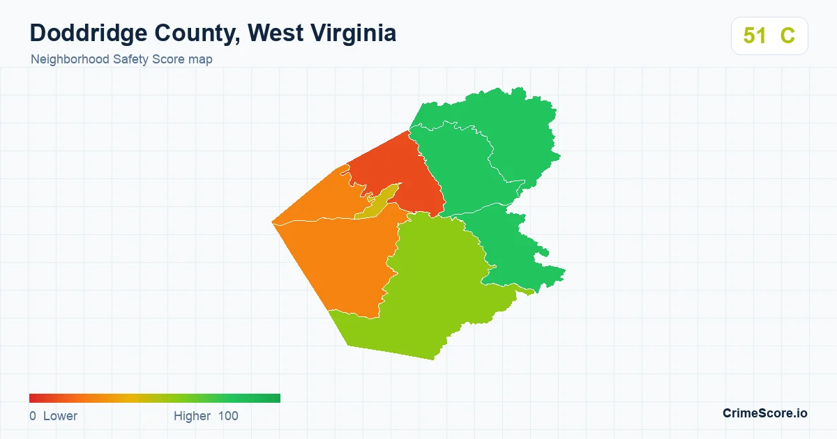 Doddridge County, West Virginia neighborhood Safety Score map by Census block group