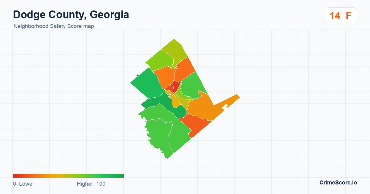 Dodge County, Georgia neighborhood Safety Score map by Census block group