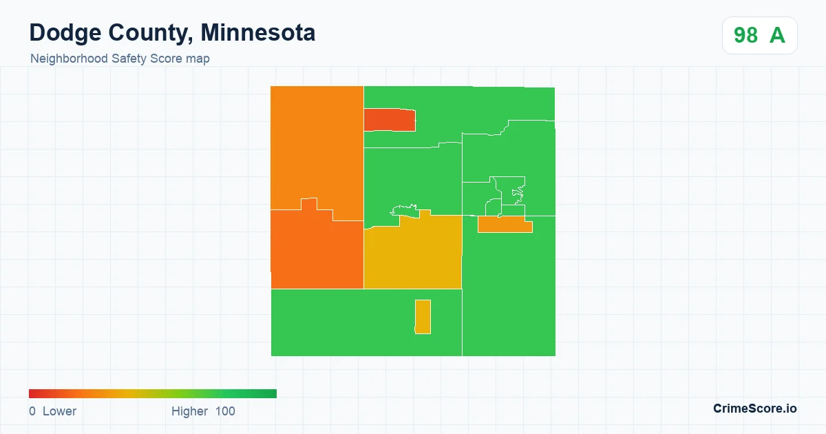 Dodge County, Minnesota neighborhood Safety Score map by Census block group