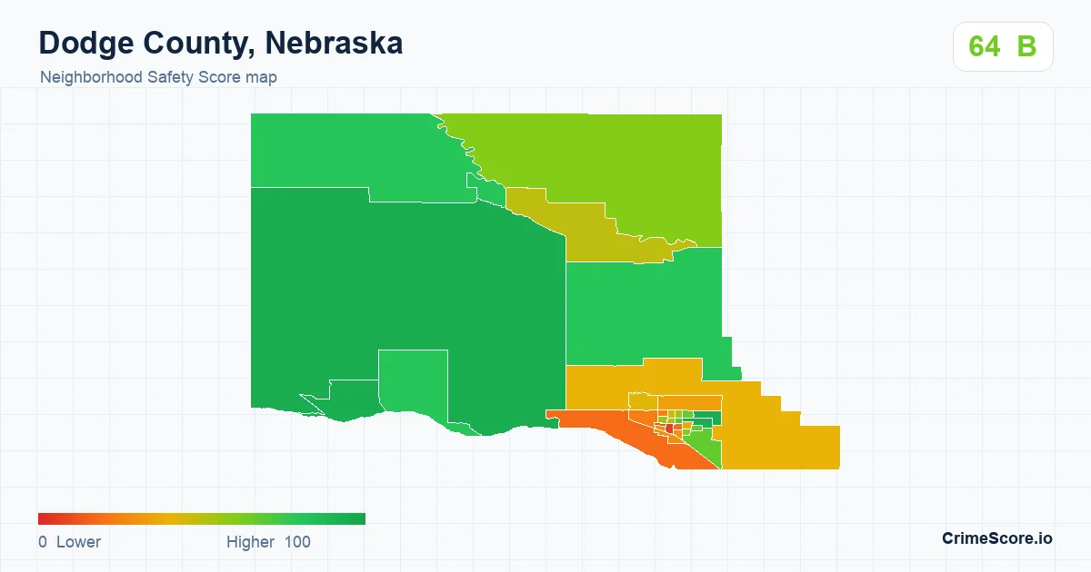 Dodge County, Nebraska neighborhood Safety Score map by Census block group