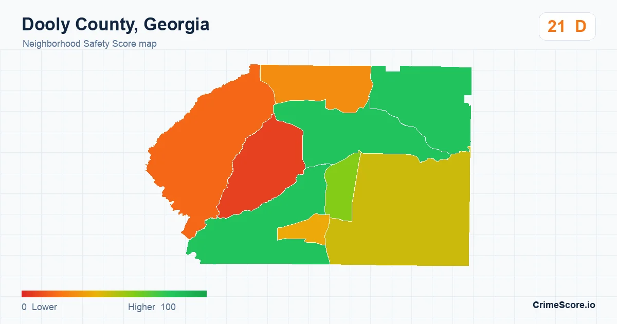 Dooly County, Georgia neighborhood Safety Score map by Census block group