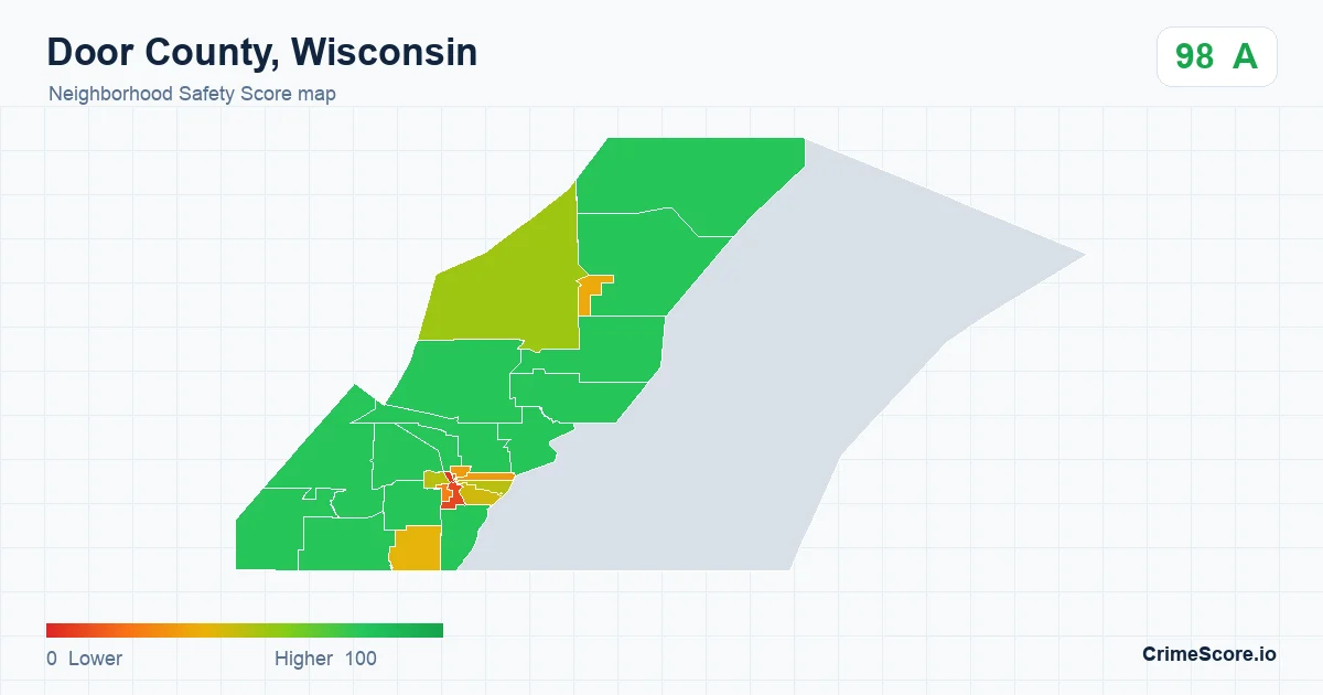 Door County, Wisconsin neighborhood Safety Score map by Census block group