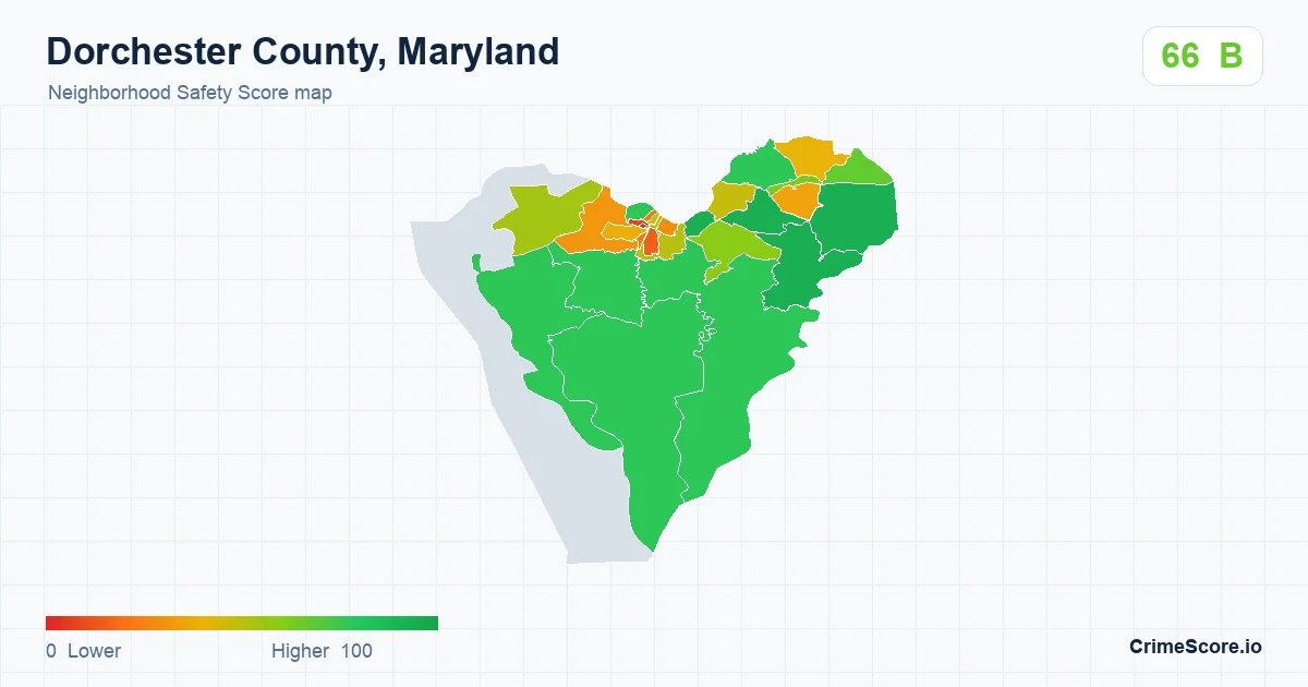 Dorchester County, Maryland neighborhood Safety Score map by Census block group