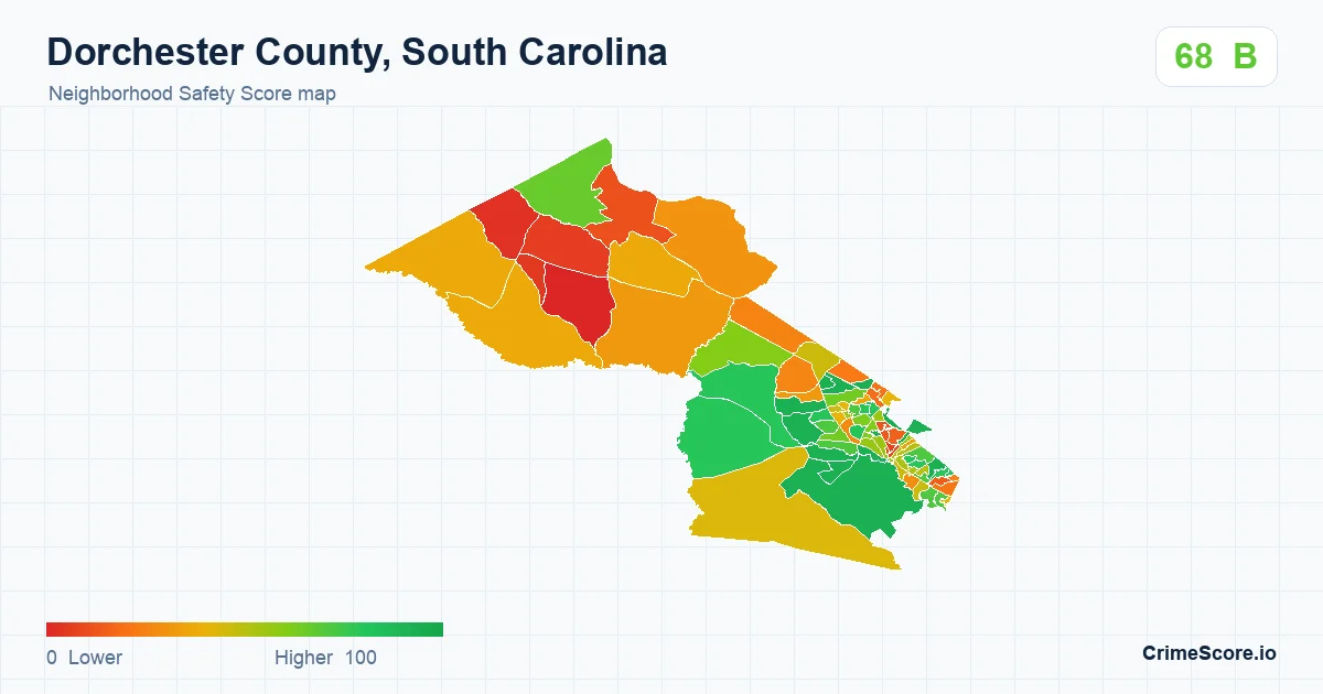 Dorchester County, South Carolina neighborhood Safety Score map by Census block group