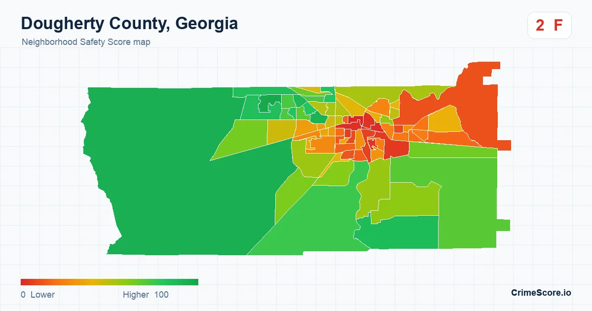 Dougherty County, Georgia neighborhood Safety Score map by Census block group