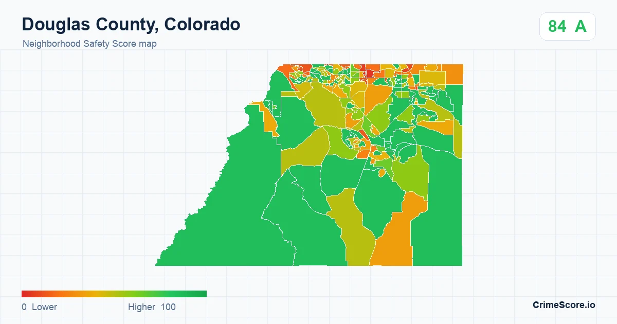 Douglas County, Colorado neighborhood Safety Score map by Census block group