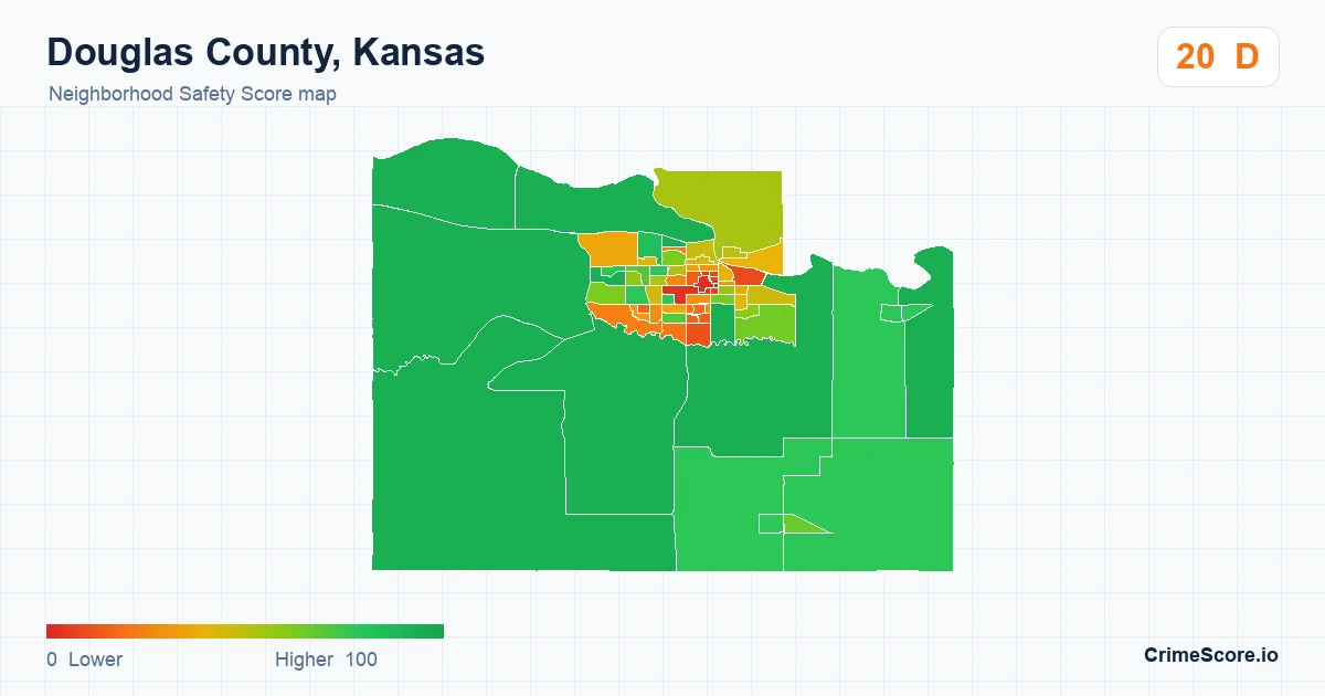 Douglas County, Kansas neighborhood Safety Score map by Census block group