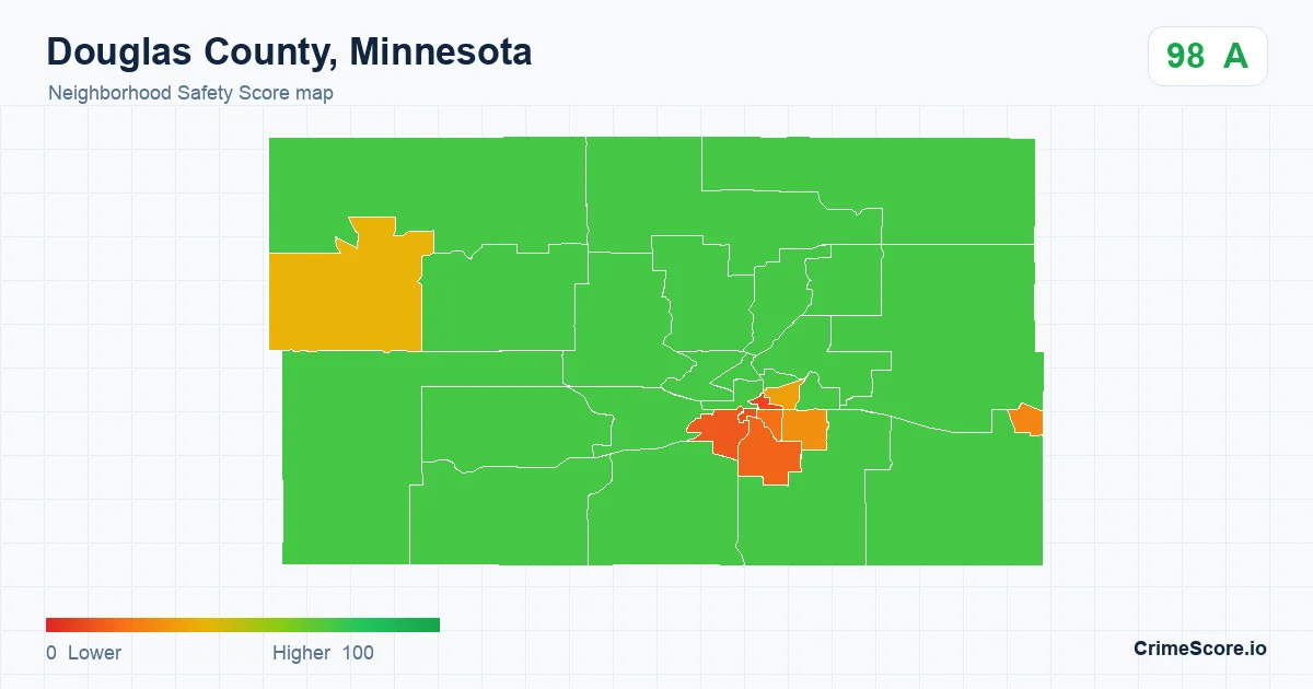 Douglas County, Minnesota neighborhood Safety Score map by Census block group