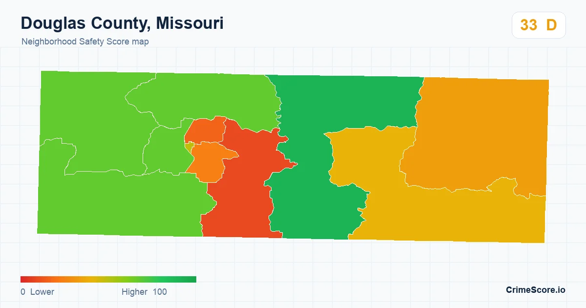 Douglas County, Missouri neighborhood Safety Score map by Census block group