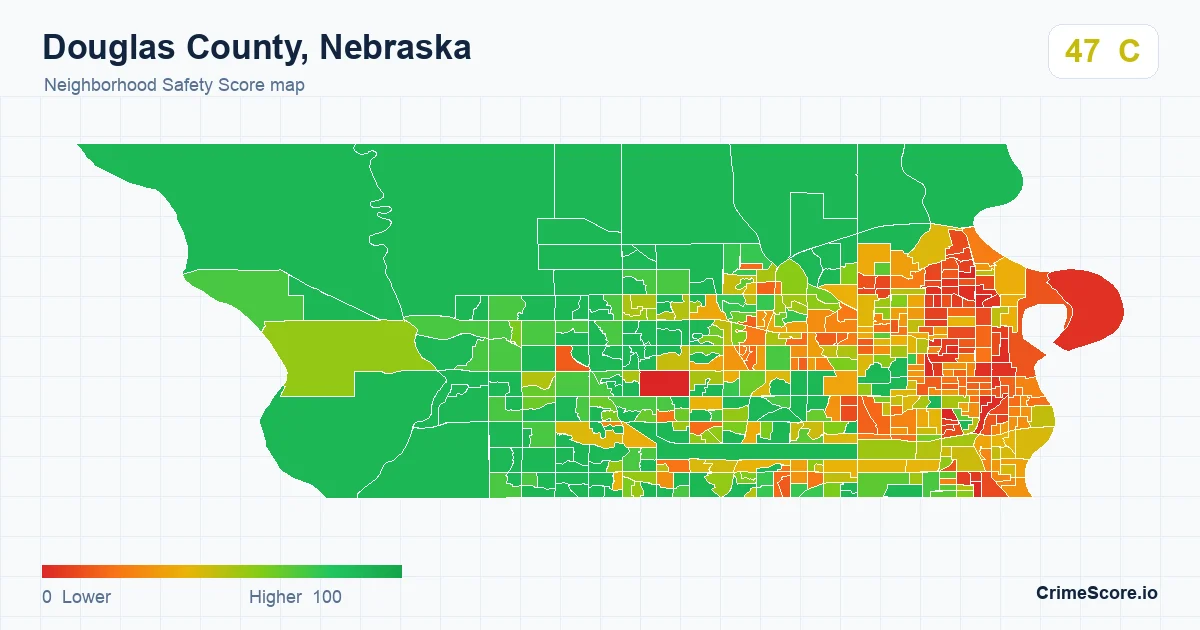 Douglas County, Nebraska neighborhood Safety Score map by Census block group