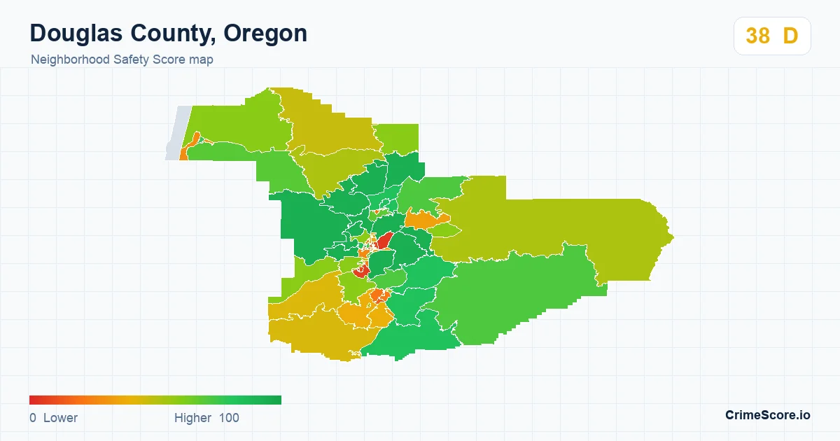 Douglas County, Oregon neighborhood Safety Score map by Census block group