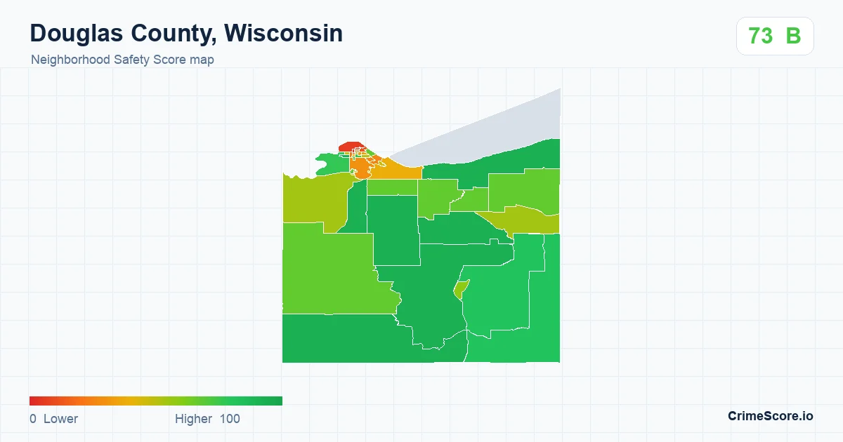 Douglas County, Wisconsin neighborhood Safety Score map by Census block group