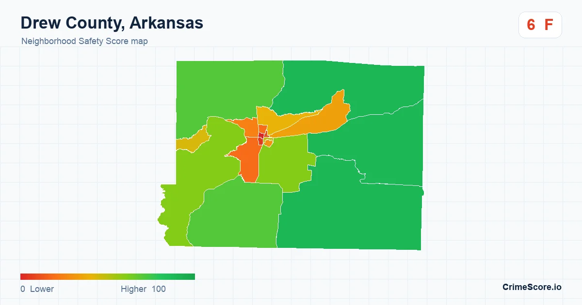 Drew County, Arkansas neighborhood Safety Score map by Census block group