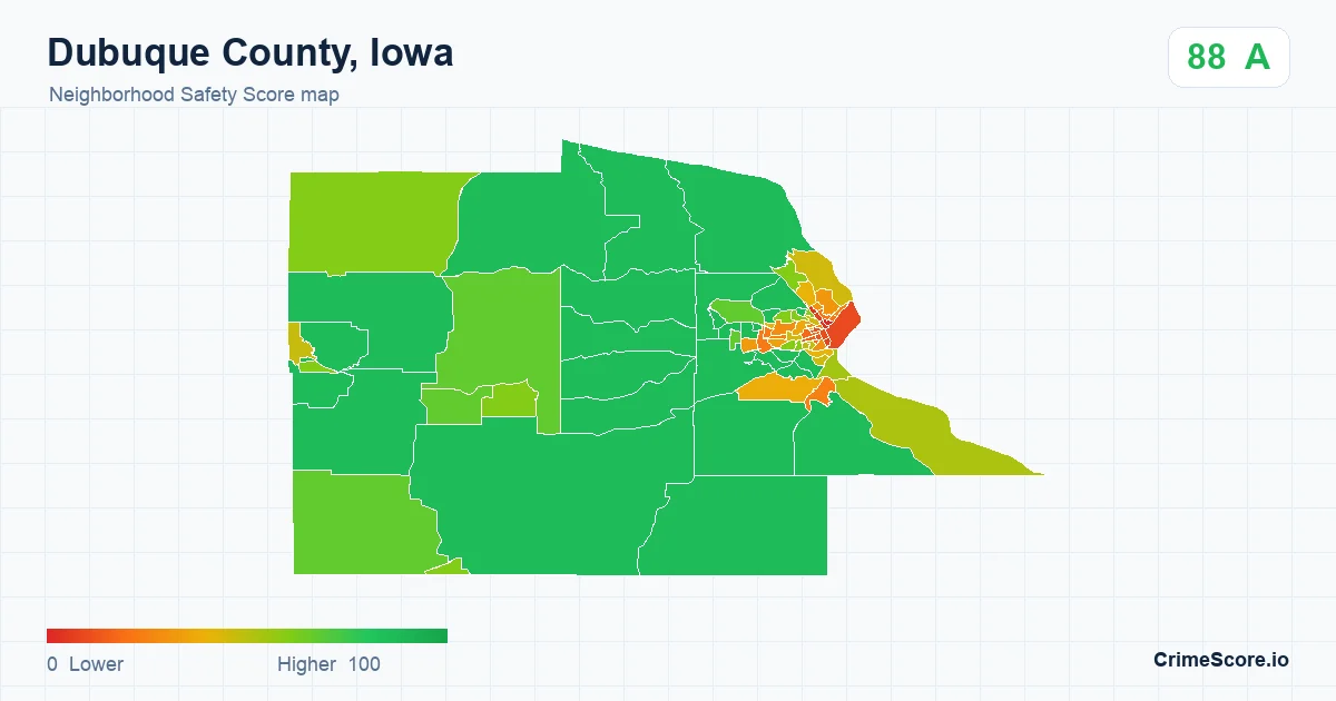 Dubuque County, Iowa neighborhood Safety Score map by Census block group