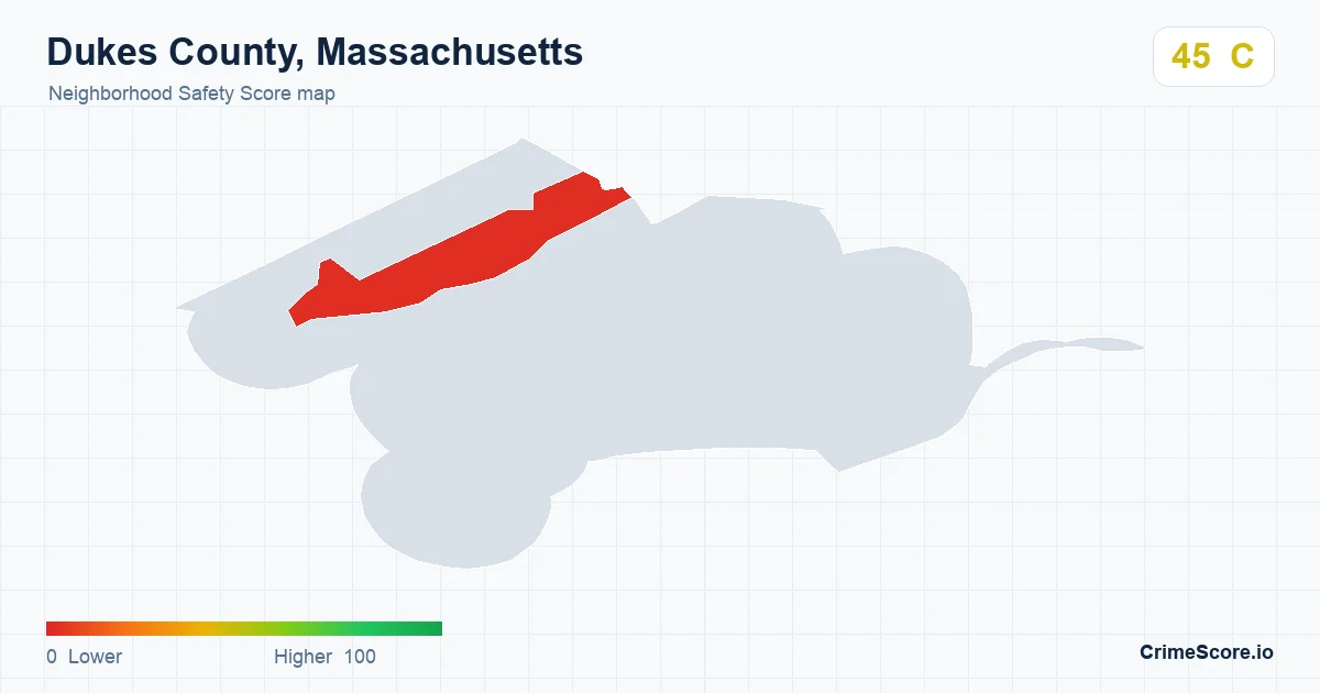 Dukes County, Massachusetts neighborhood Safety Score map by Census block group