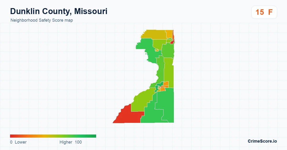 Dunklin County, Missouri neighborhood Safety Score map by Census block group
