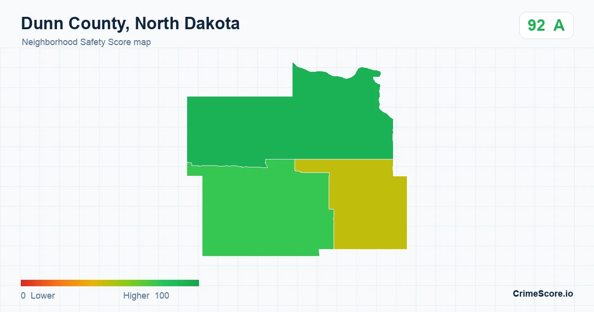 Dunn County, North Dakota neighborhood Safety Score map by Census block group