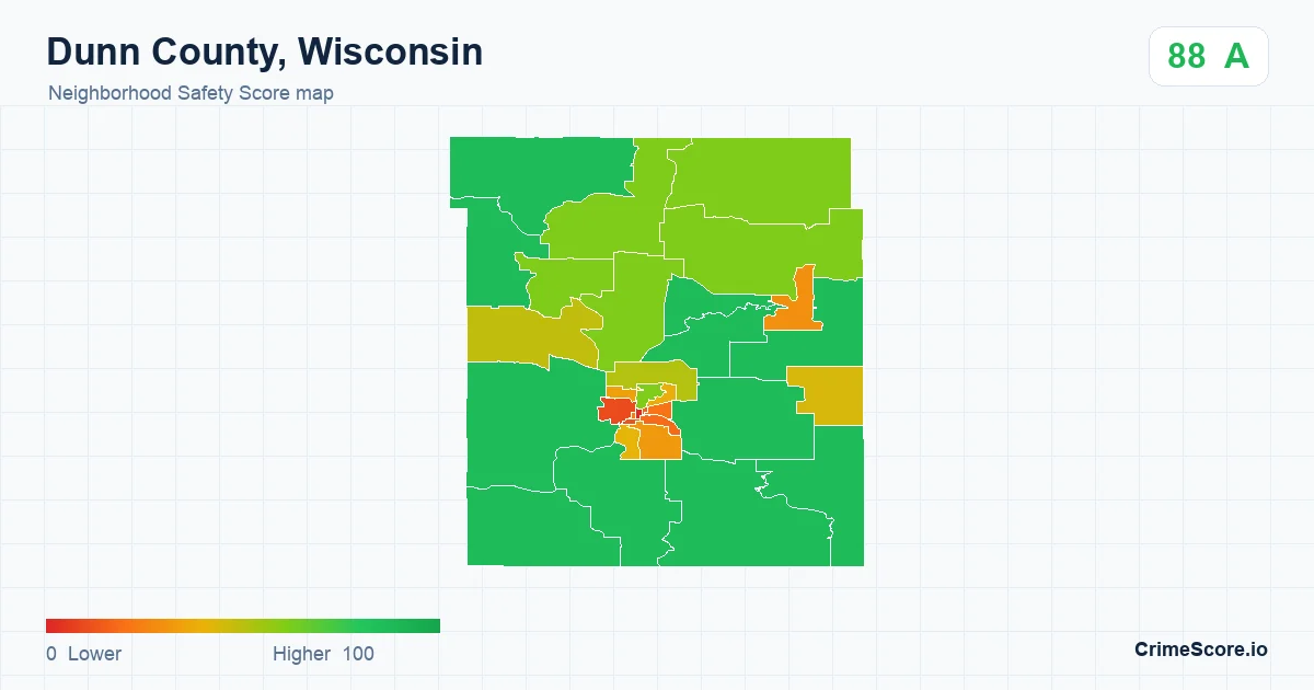 Dunn County, Wisconsin neighborhood Safety Score map by Census block group