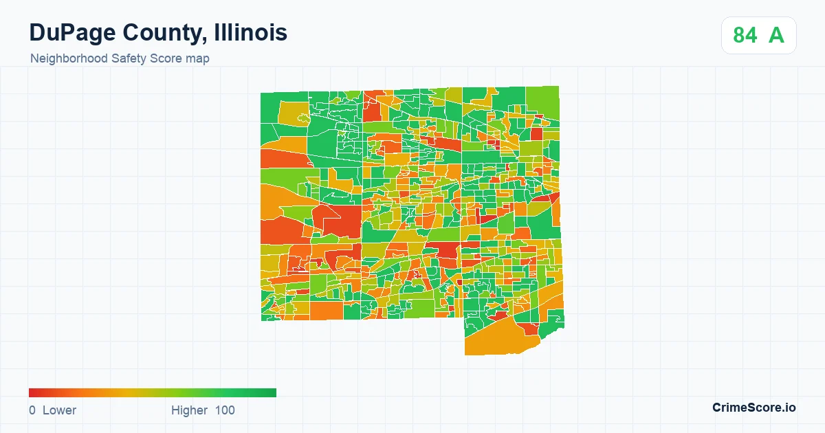 DuPage County, Illinois neighborhood Safety Score map by Census block group