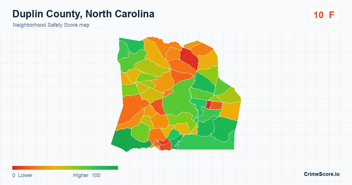 Duplin County, North Carolina neighborhood Safety Score map by Census block group