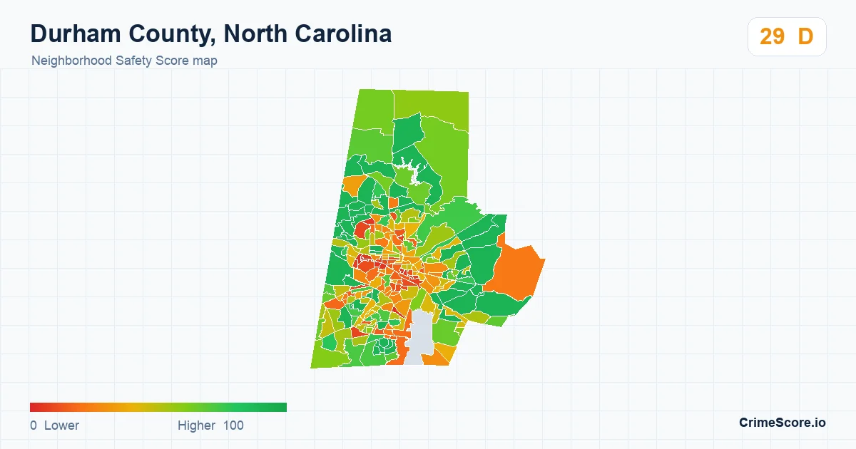 Durham County, North Carolina neighborhood Safety Score map by Census block group