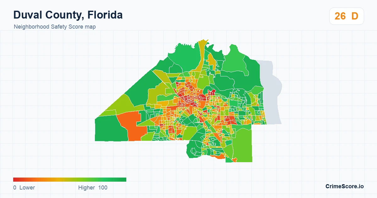 Duval County, Florida neighborhood Safety Score map by Census block group