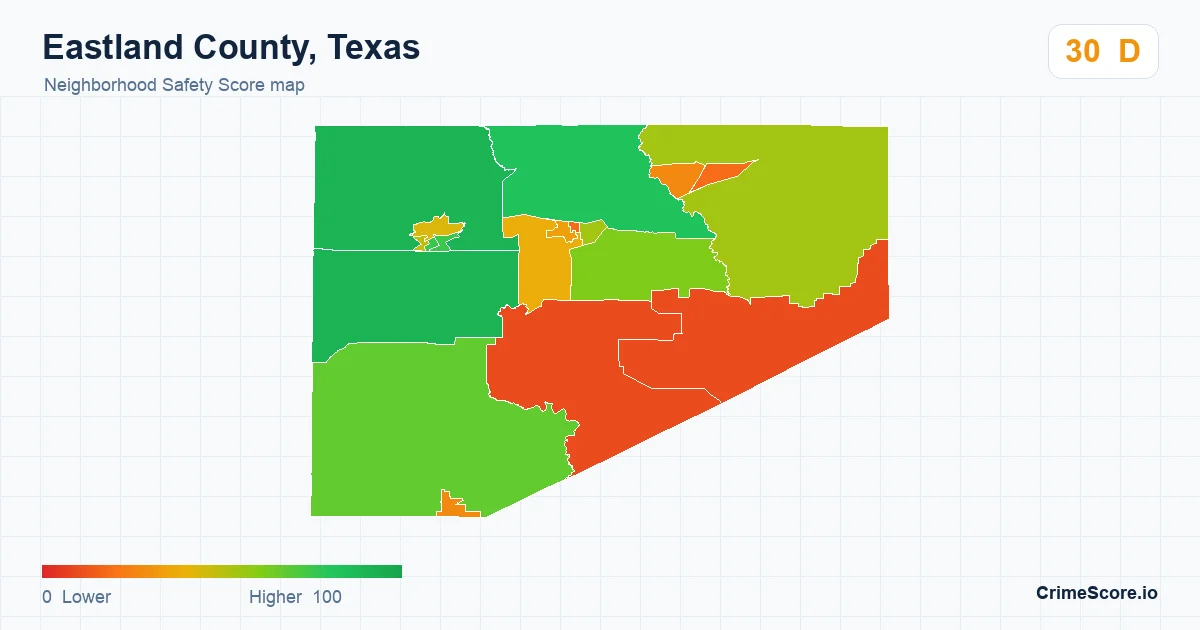 Eastland County, Texas neighborhood Safety Score map by Census block group