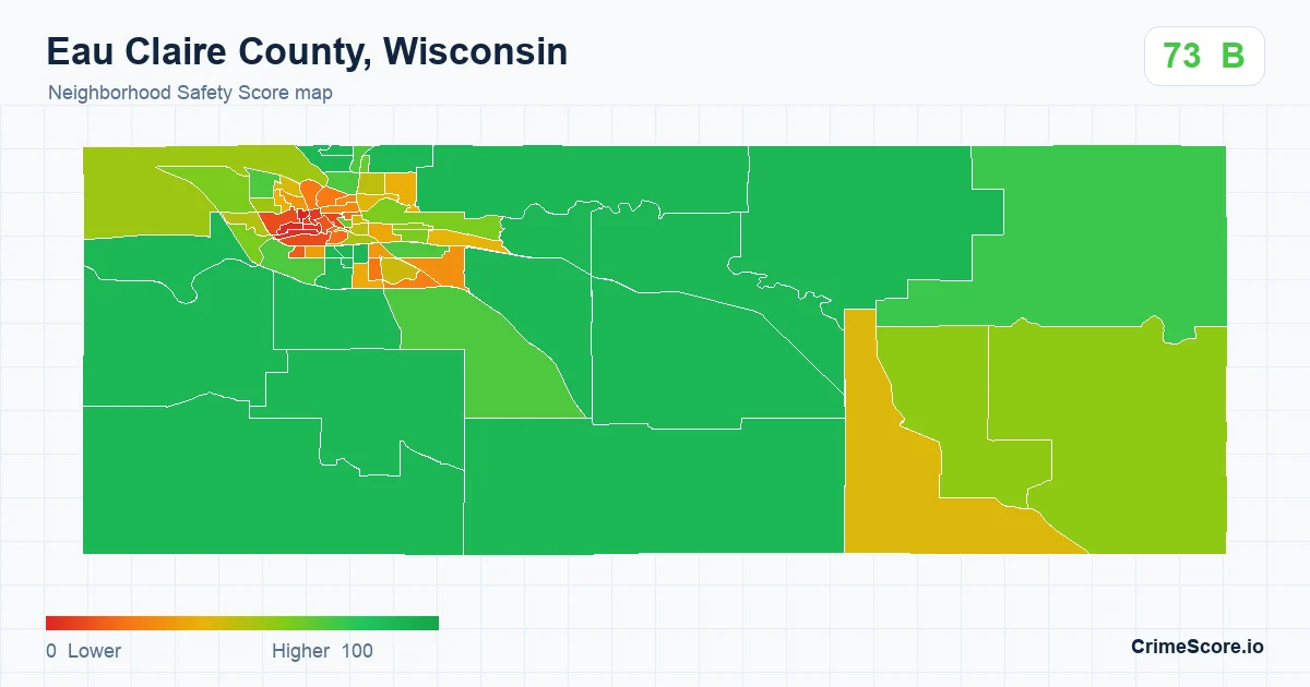 Eau Claire County, Wisconsin neighborhood Safety Score map by Census block group