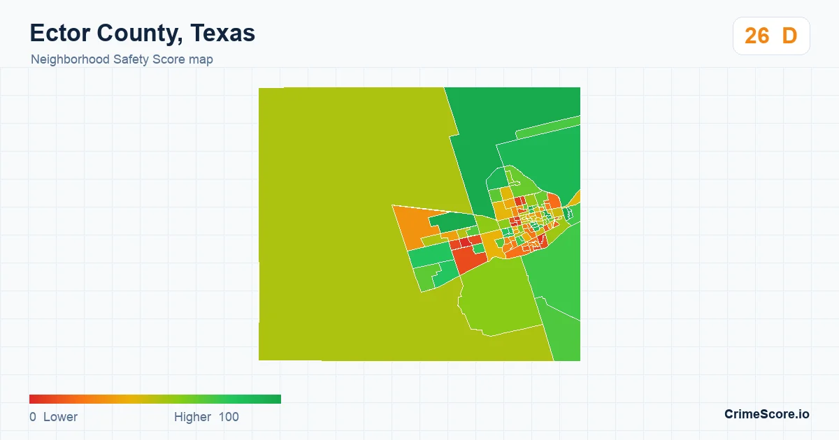 Ector County, Texas neighborhood Safety Score map by Census block group