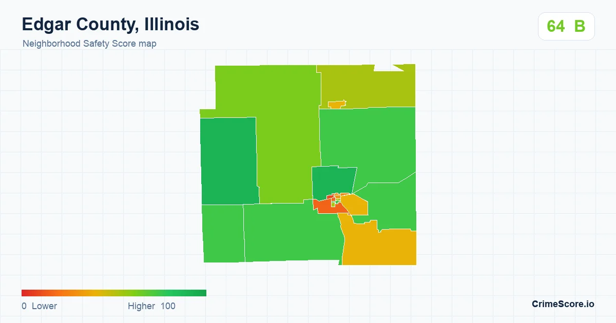 Edgar County, Illinois neighborhood Safety Score map by Census block group