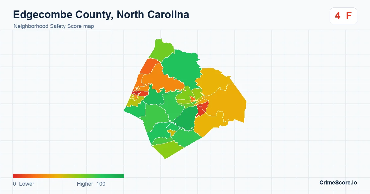 Edgecombe County, North Carolina neighborhood Safety Score map by Census block group