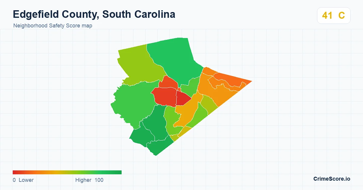 Edgefield County, South Carolina neighborhood Safety Score map by Census block group