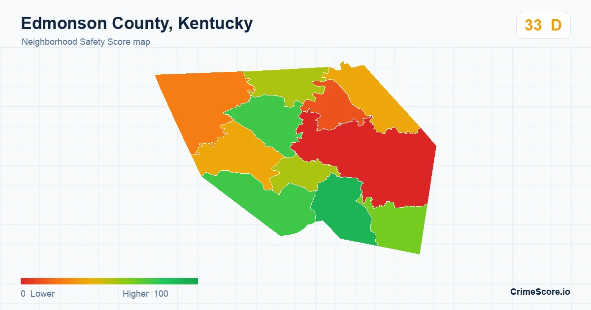 Edmonson County, Kentucky neighborhood Safety Score map by Census block group