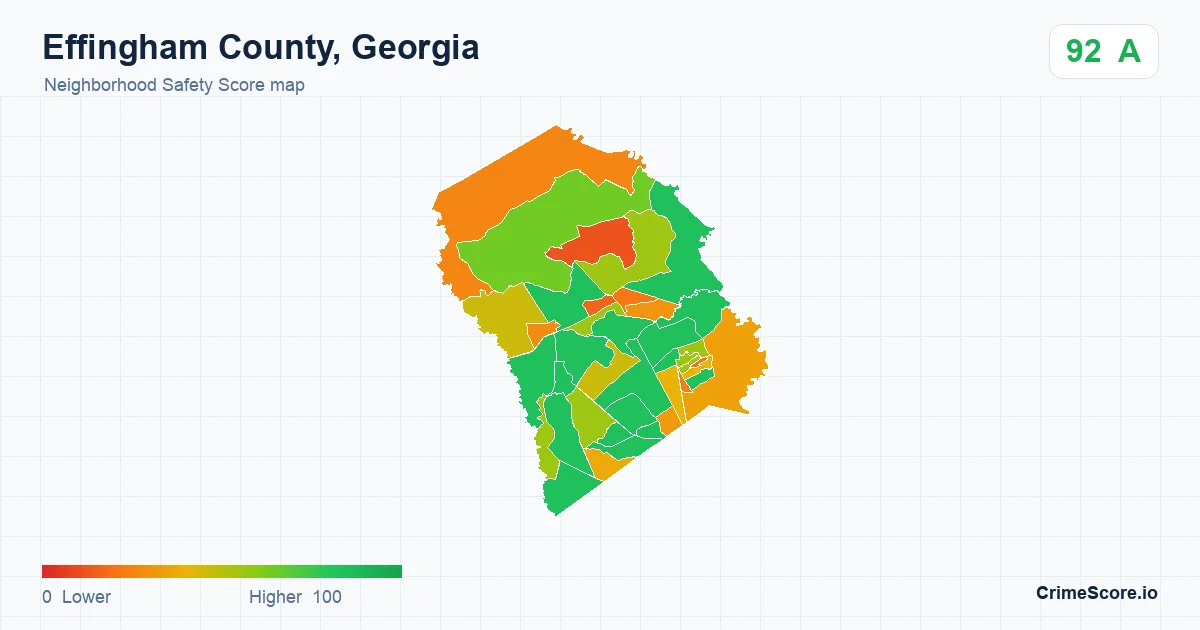 Effingham County, Georgia neighborhood Safety Score map by Census block group