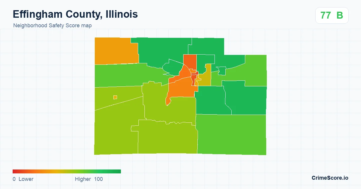 Effingham County, Illinois neighborhood Safety Score map by Census block group
