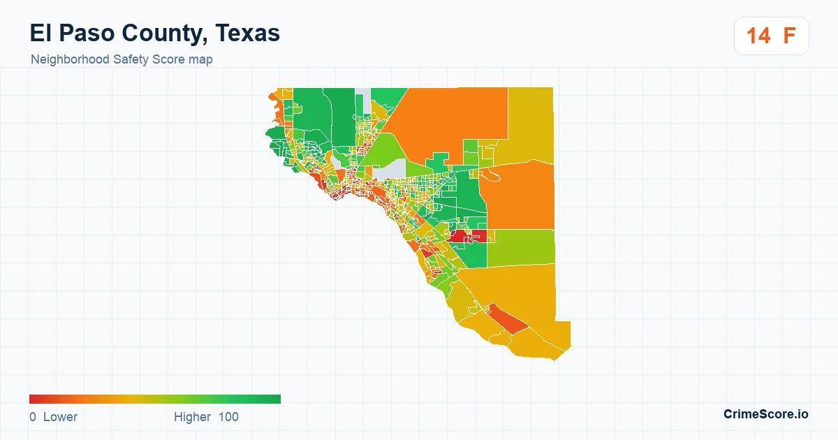 El Paso County, Texas neighborhood Safety Score map by Census block group