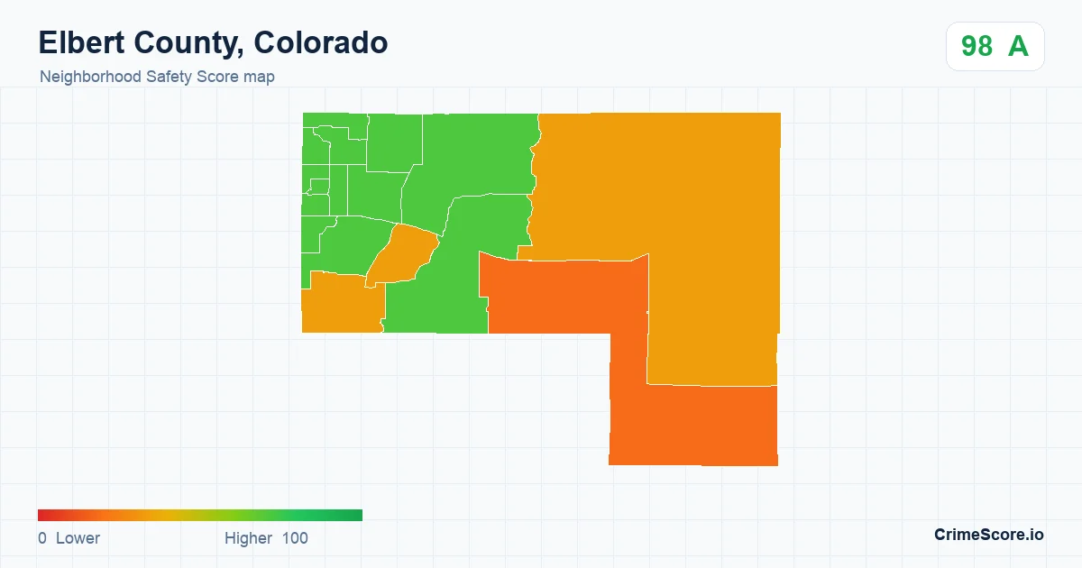 Elbert County, Colorado neighborhood Safety Score map by Census block group