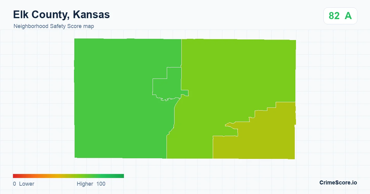 Elk County, Kansas neighborhood Safety Score map by Census block group