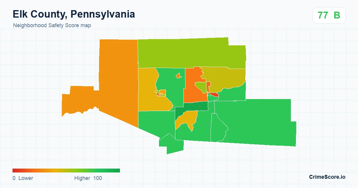 Elk County, Pennsylvania neighborhood Safety Score map by Census block group
