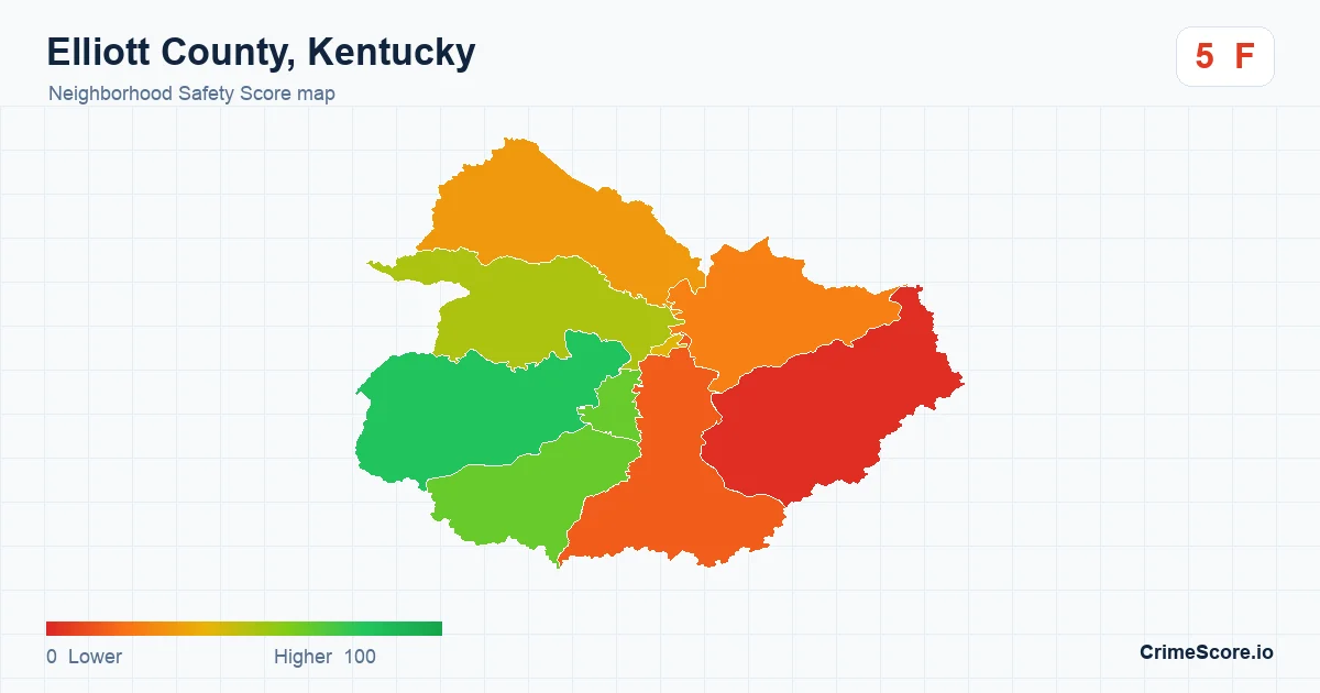 Elliott County, Kentucky neighborhood Safety Score map by Census block group