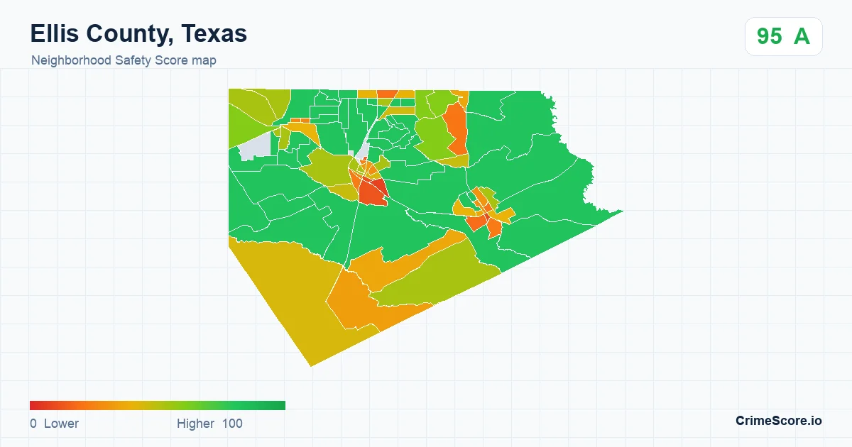 Ellis County, Texas neighborhood Safety Score map by Census block group