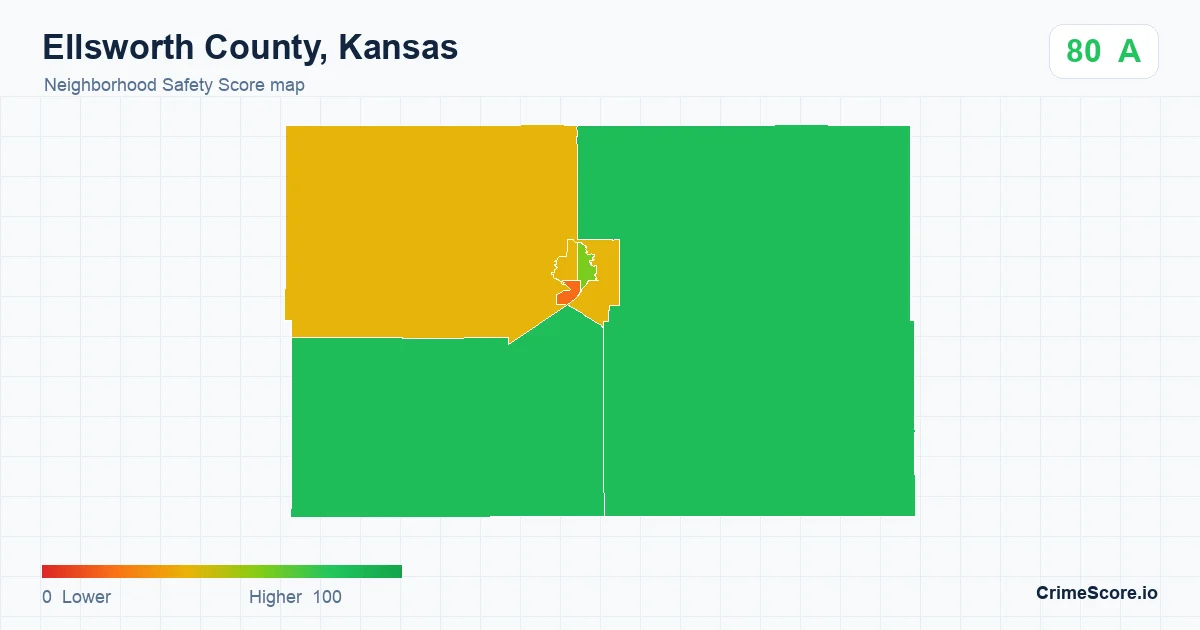 Ellsworth County, Kansas neighborhood Safety Score map by Census block group