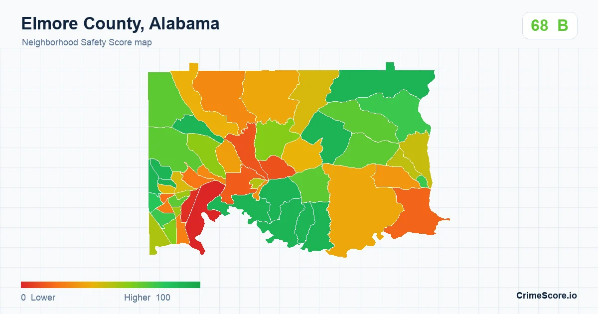 Elmore County, Alabama neighborhood Safety Score map by Census block group