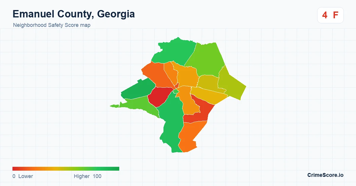 Emanuel County, Georgia neighborhood Safety Score map by Census block group