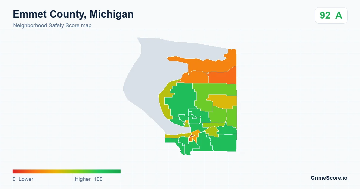 Emmet County, Michigan neighborhood Safety Score map by Census block group